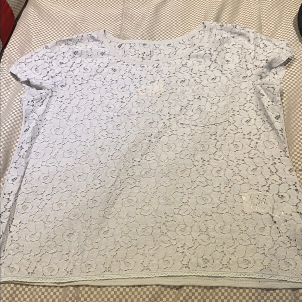Hollister Women Gray Floral Lace Short Sleeve Top Size Large